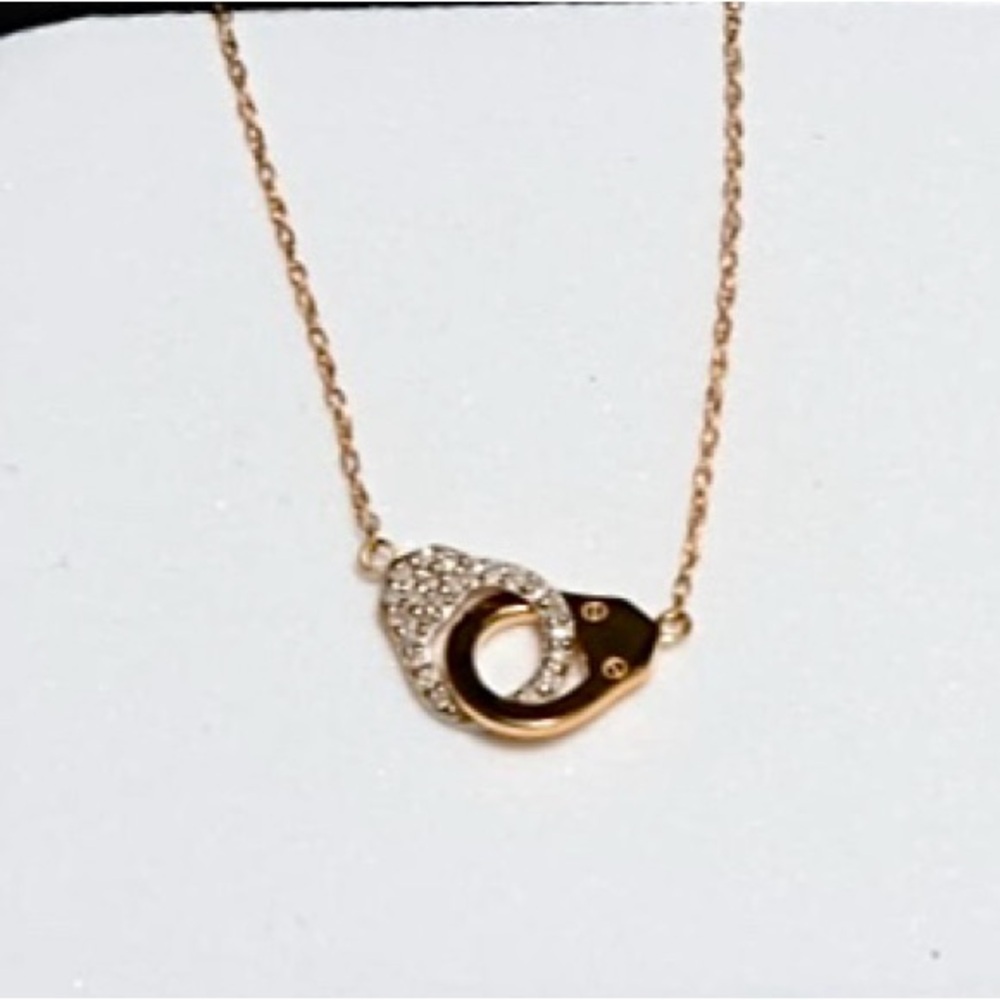 Gold & Pave Diamond Handcuffs Interlocking Pendant Necklace